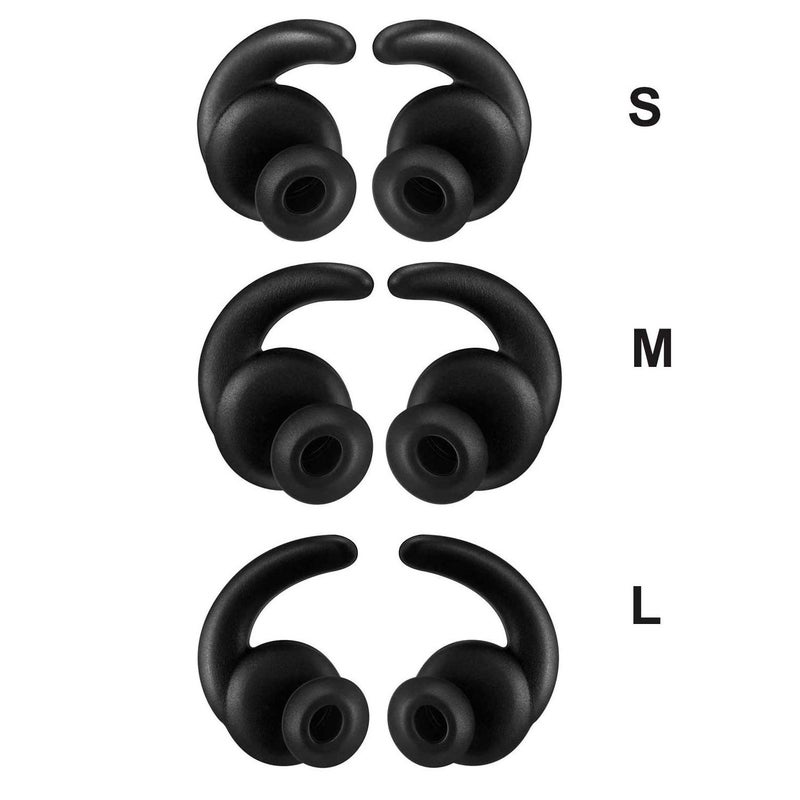 GGZZ 3 Pairs (S/M/L) Replacement Anti-Slip Silicone Eartips Earbuds Ear Tips Buds Eargels Compatible for Synchros Reflect BT Sports Wireless in-Ear Earphones (Black) - Image 2